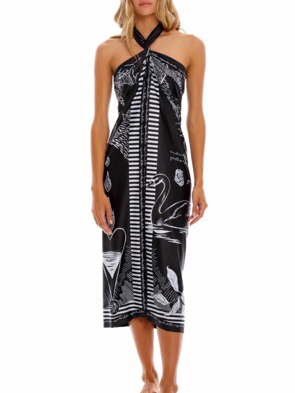 Agua Bendita Black and White Printed Multi-way Coverup